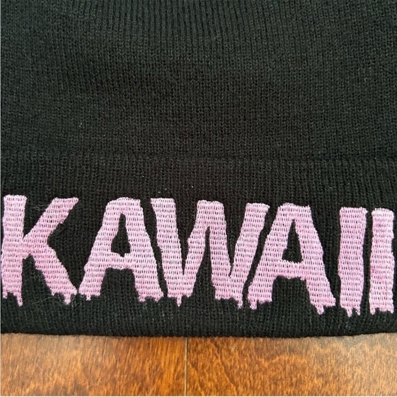 Jeffree Star Kawaii Black Knit Beanie with Pink Embroidery, NWOT - Picture 3 of 8